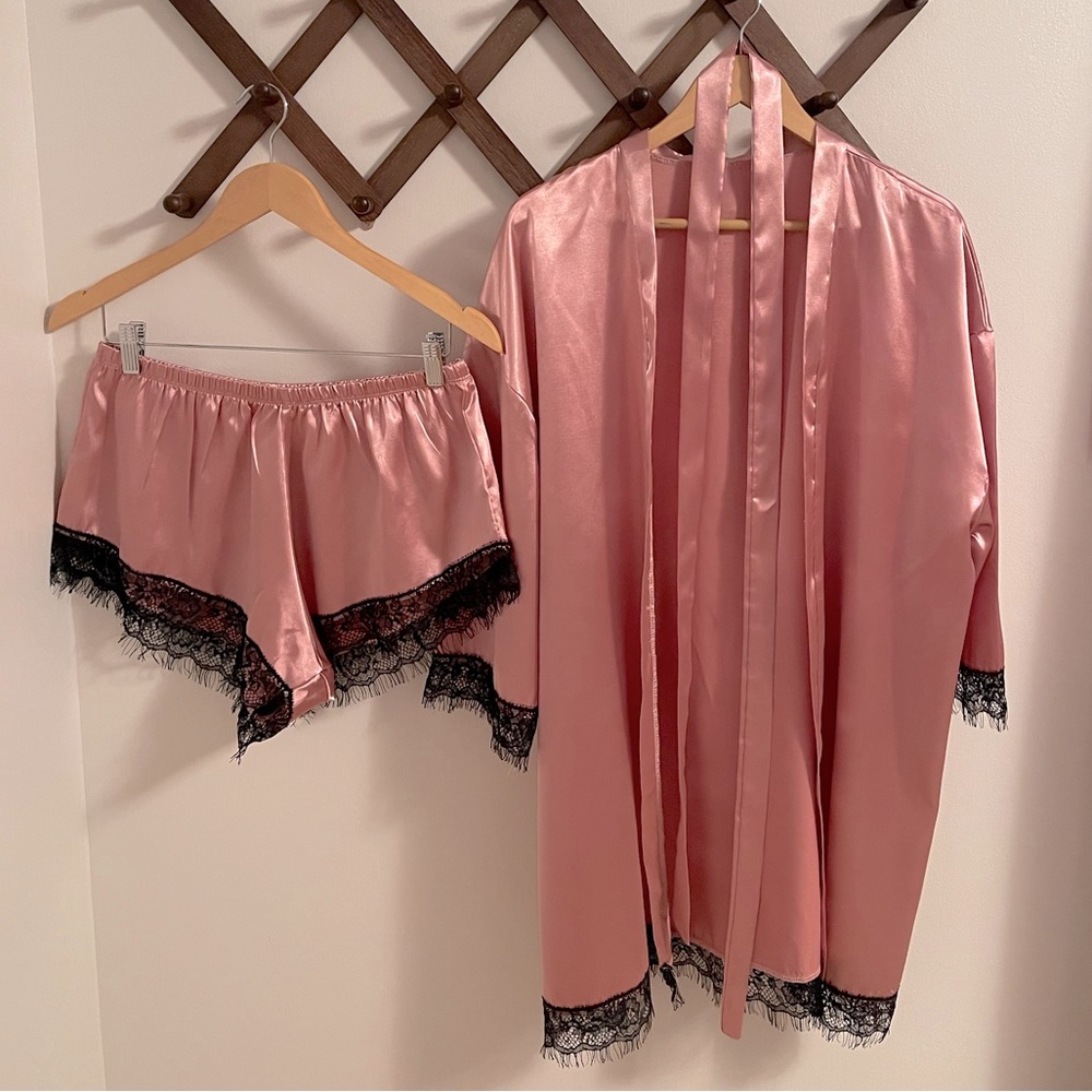 NWOT Satin Robe and Short Set